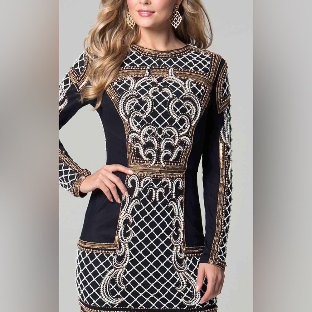 LARA Elegant Black and Gold Embellished Dress SIZE 6